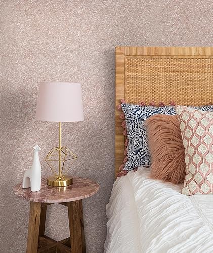 Miniatura 2 de GloryTik Papel tapiz rosa de 17.3 x 197 pulgadas, papel tapiz texturizado de seda, papel de contacto rosa extraíble, autoadhesivo, papel tapiz