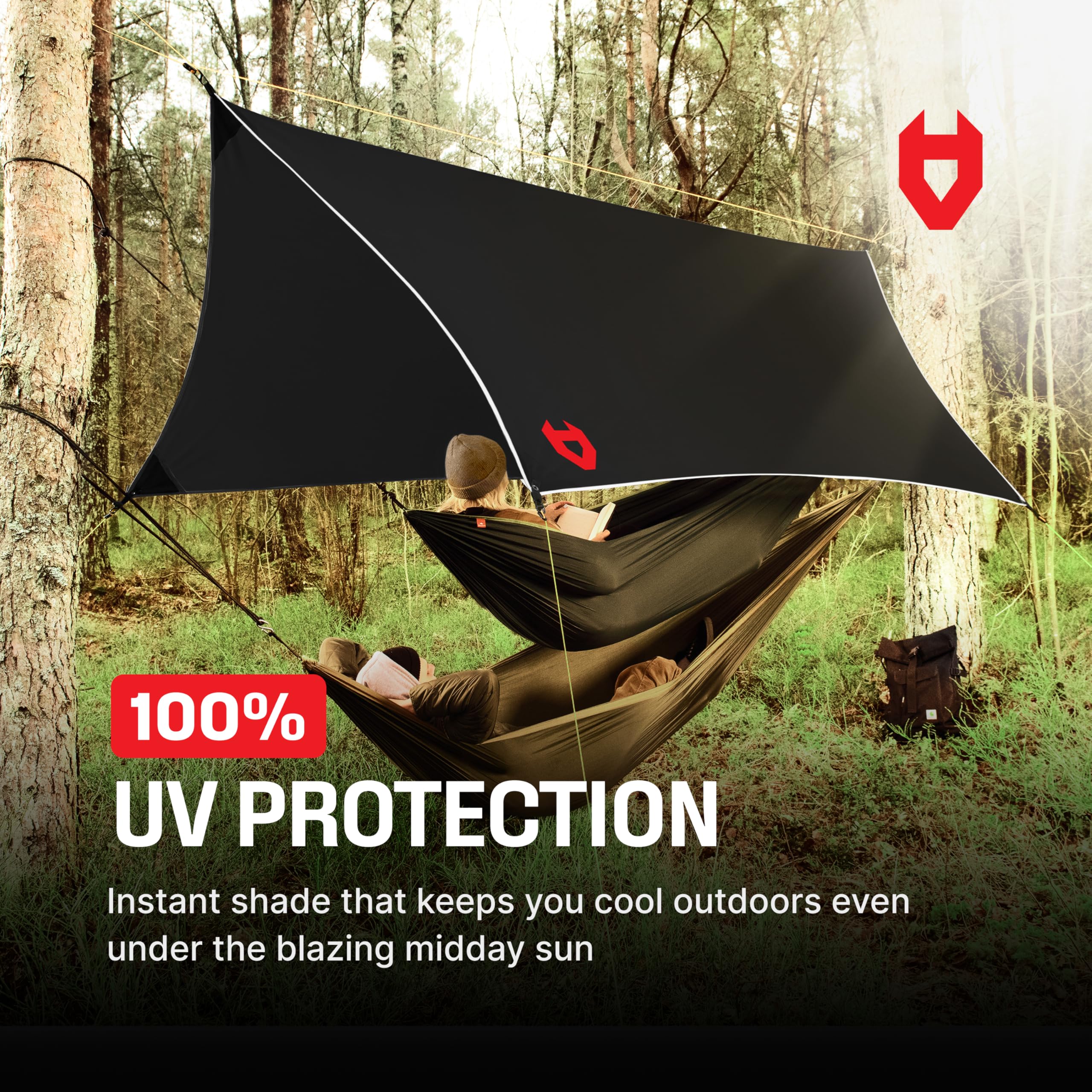 Rain Fly 12x10 Lightweight Survival Camping Tarp; 100% Waterproof; Makes a Great Backpacking Tarp or Hammock Shelter; Comes in Multiple Colors, Survival Bracelet Included; Black : Sports & Outdoors