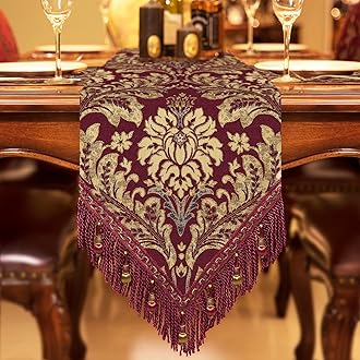TOPLUXETable Runner with Tassels, Damask Table Runner for Dining Room/Restaurant/Banquet/Festival Decoration (33x180cm, Red)