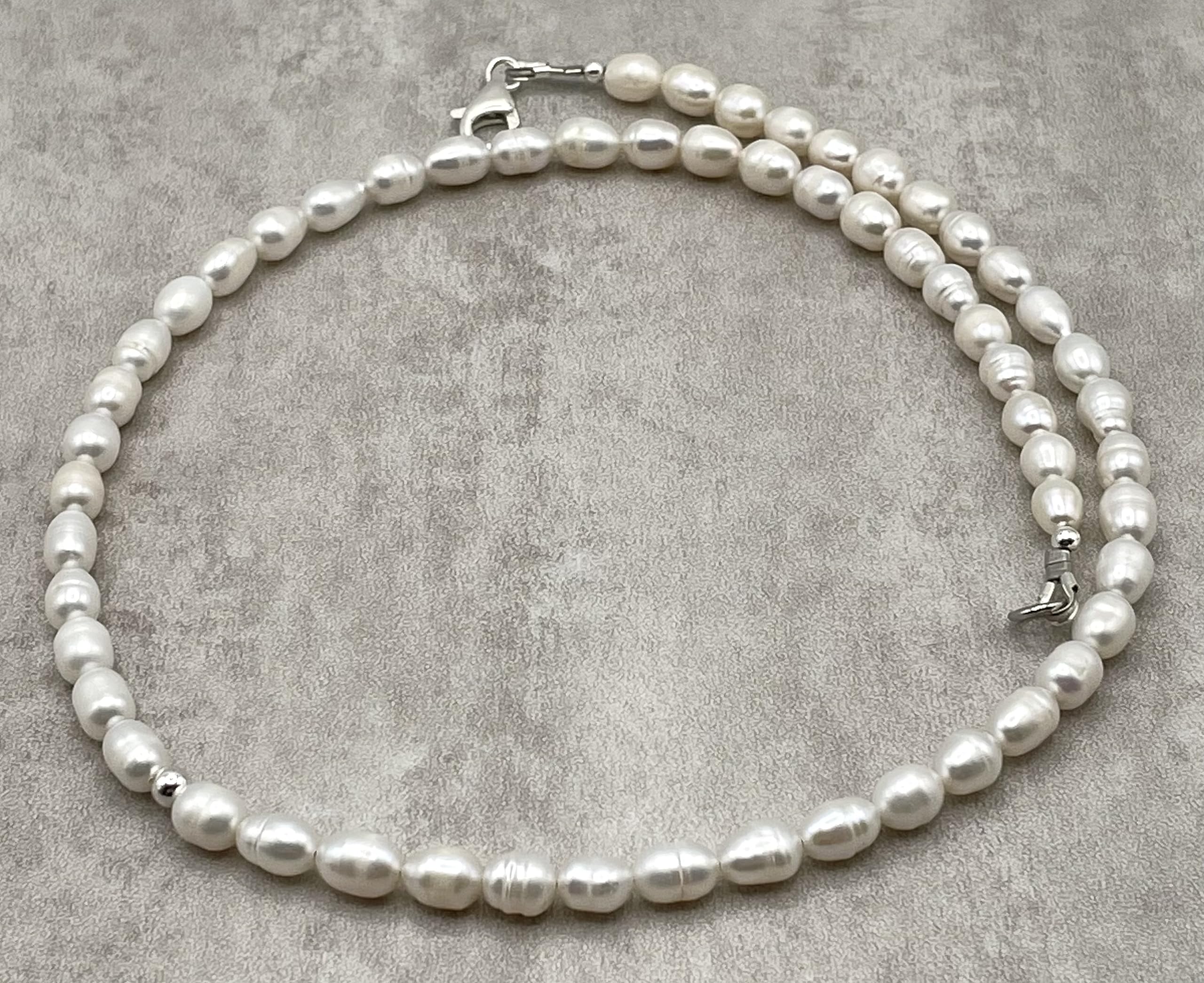 Collana con Perle Bianche d'Acqua Dolce, Girocollo Argento 925, Gioielli Classici, Bijoux Matrimonio, Collana per la Sposa, Regalo per Donne