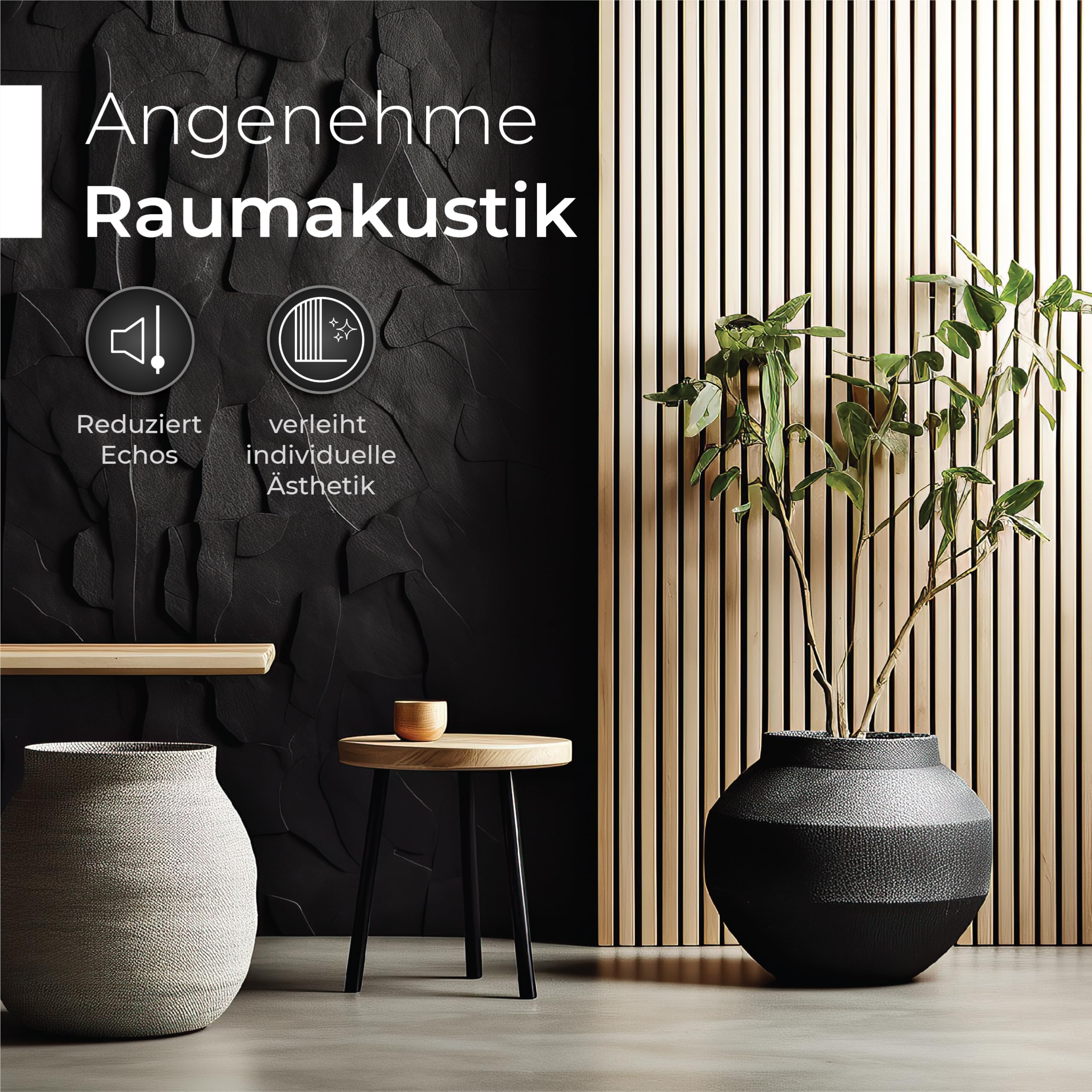 Akustikpaneele Holz - 120x60cm - Echtholz Eiche & Akustikfilz | 4 Stück - Wandpaneele, Schalldämmung, Wandverkleidung - Eichenholz (dunkel) & extra dicker Akustikfilz (Schwarz)
