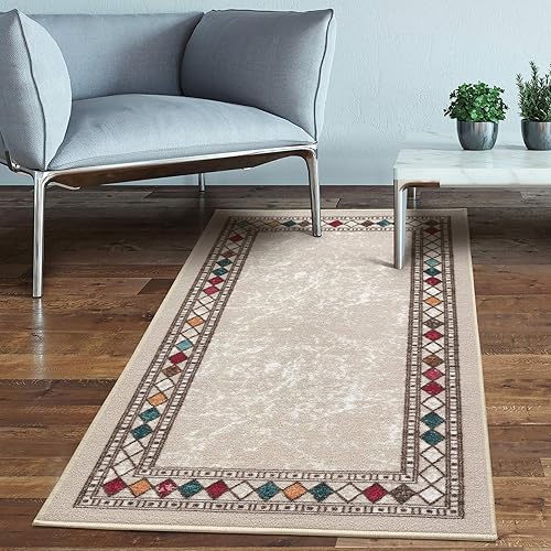 Antep Rugs - Alfombras con bordes modernos, no se mueve (antideslizante), de perfil bajo con respaldo de goma, para interiores
