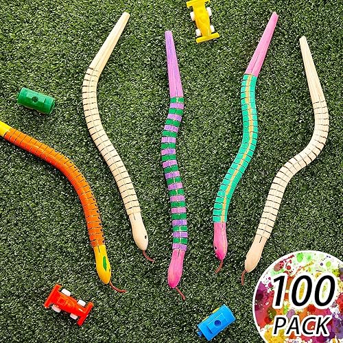 Miniatura 10 de BBTO 20 piezas de serpiente de madera sin terminar Wiggly serpiente articulada de madera flexible con 12 colores acrílicos pintura y pincel de