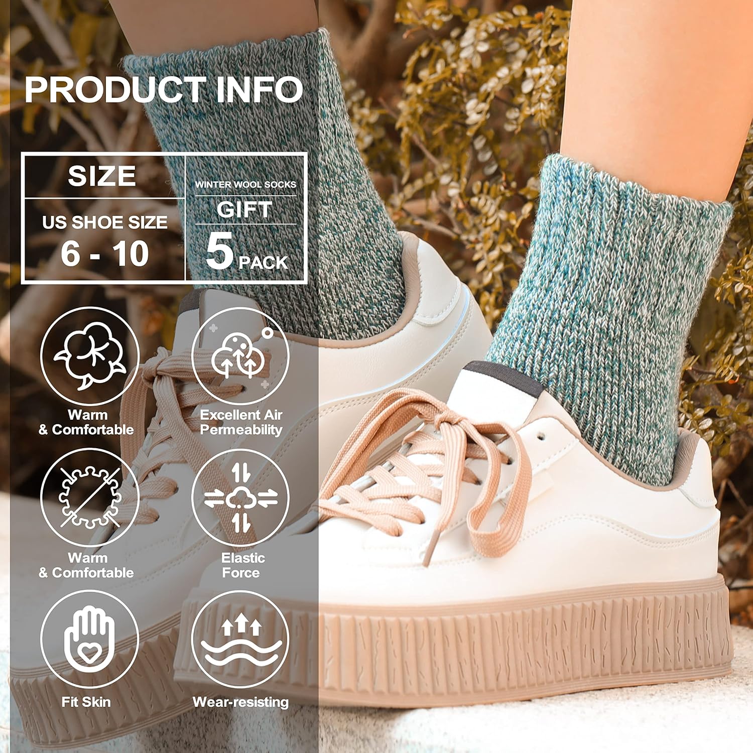 Wool Socks for Women - Womens Wool Socks Winter Sock for men Warm Thick Knit Soft Vintage Casual Crew Sock
