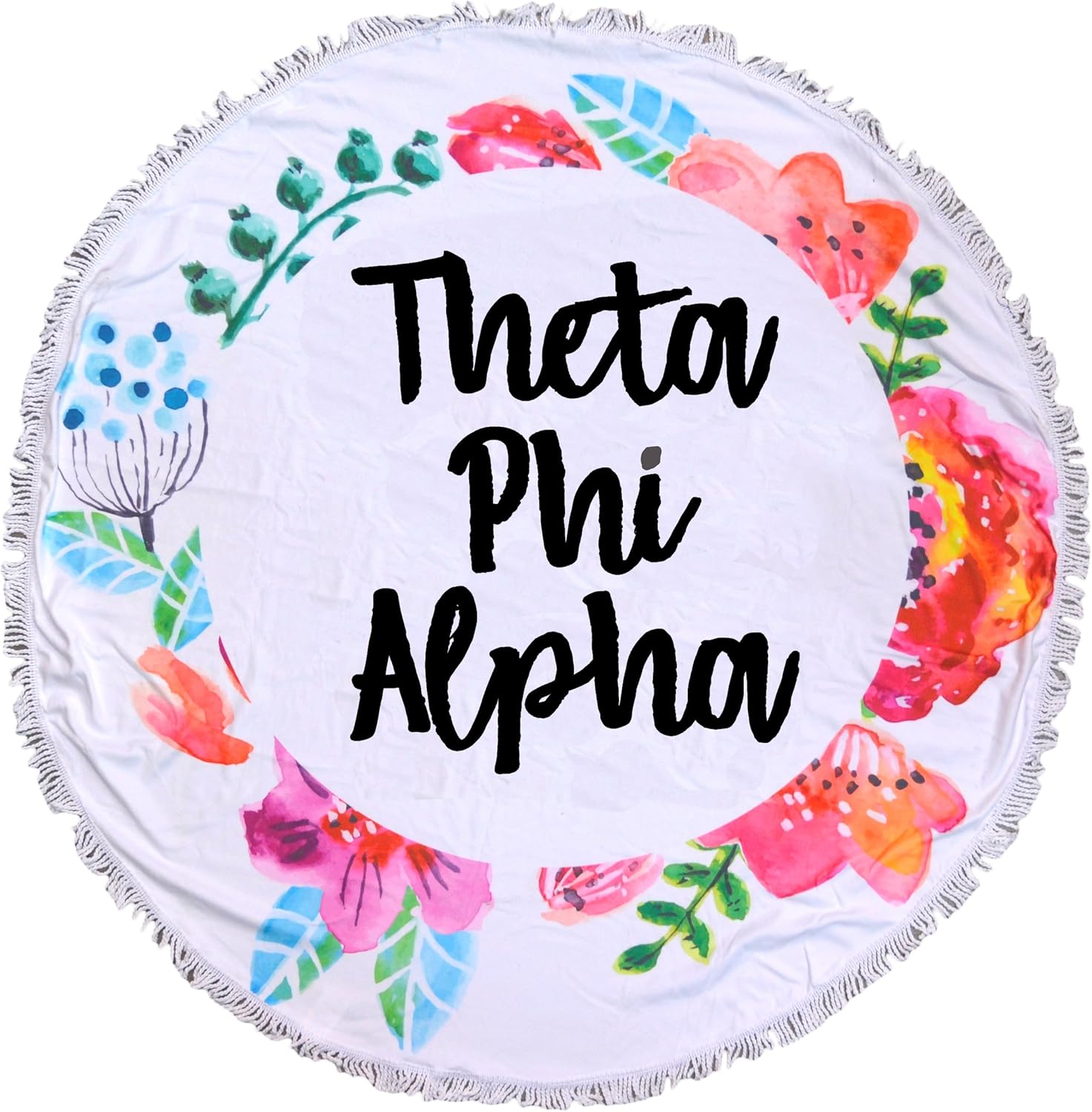 Sorority Shop Theta Phi Alpha Towel - Floral Design Round Beach Towel with Fringes - 60", Soft Microfiber, Lightweight and Durable Theta Phi Alpha Beach Towel Blanket, Water Absorption, and Quick Dry