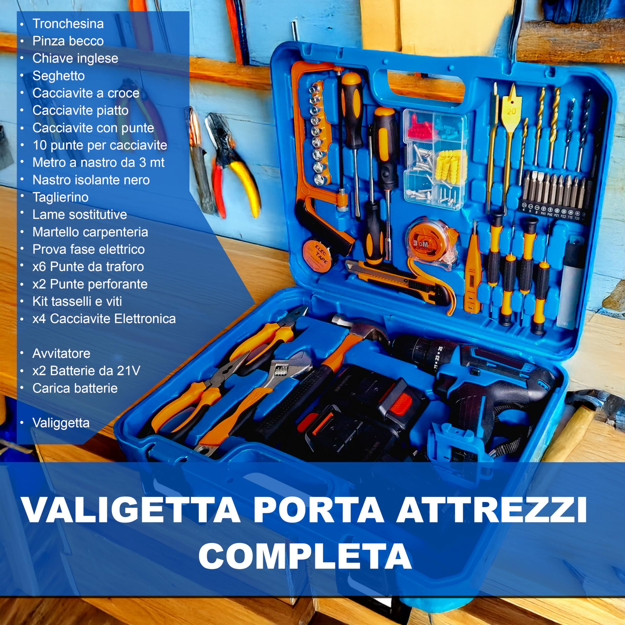 MAKA Trapano Avvitatore a Percussione con 2 Batterie da 26V + Valigetta Attrezzi 116 Pezzi (Punte, Chiavi, Pinze, Viti, Martello), Lunga Autonomia, Trapano Avvitatore Valigetta Elettricista