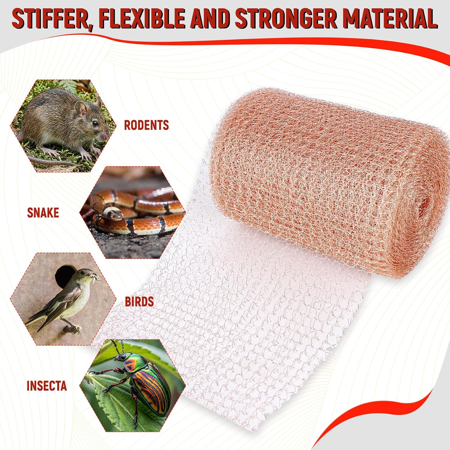 Copper Mesh Rodent Control Roll, 4" x 32 ft, 100% Premium Copper Wool for Sealing Holes, Blocks Mice, Slugs & Snails, with Scissors, Gloves, Shovel