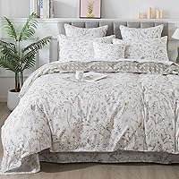 Vista 18 de FADFAY Juego de funda de edredón, ropa de cama floral elegante, beige desgastado con pájaros y flores, juego de funda de edredón vintage de granja