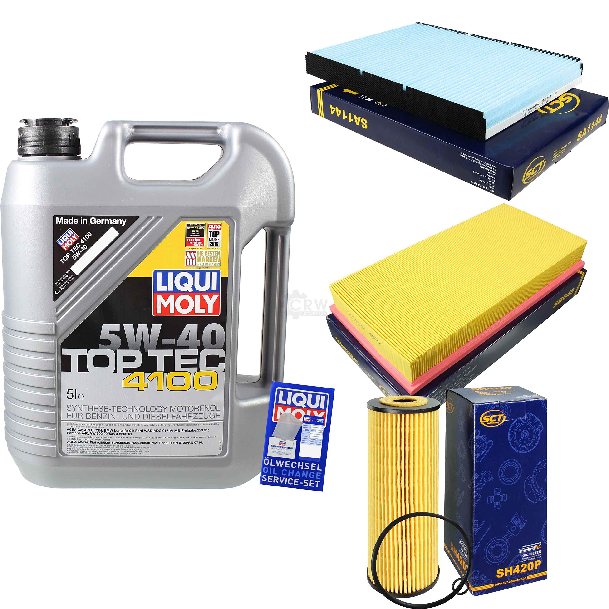 Filter Set Inspektionspaket 5 Liter Motoröl Top Tec 4100 5W-40 Innenraumfilter Luftfilter Ölfilter