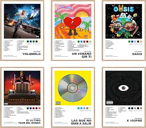 Bad Bunny - Póster impreso de álbum sin marco de 12 x 16 pulgadas 6 unidades