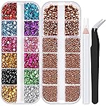 Two Packs of Flatback Rhinestones 4520 Pcs Colorful Nail Art Rhinestones Flatback Crystal Colorful+Rose Gold Rhinestone with Picker Pencil and Tweezer for Nail Art and Decoration
