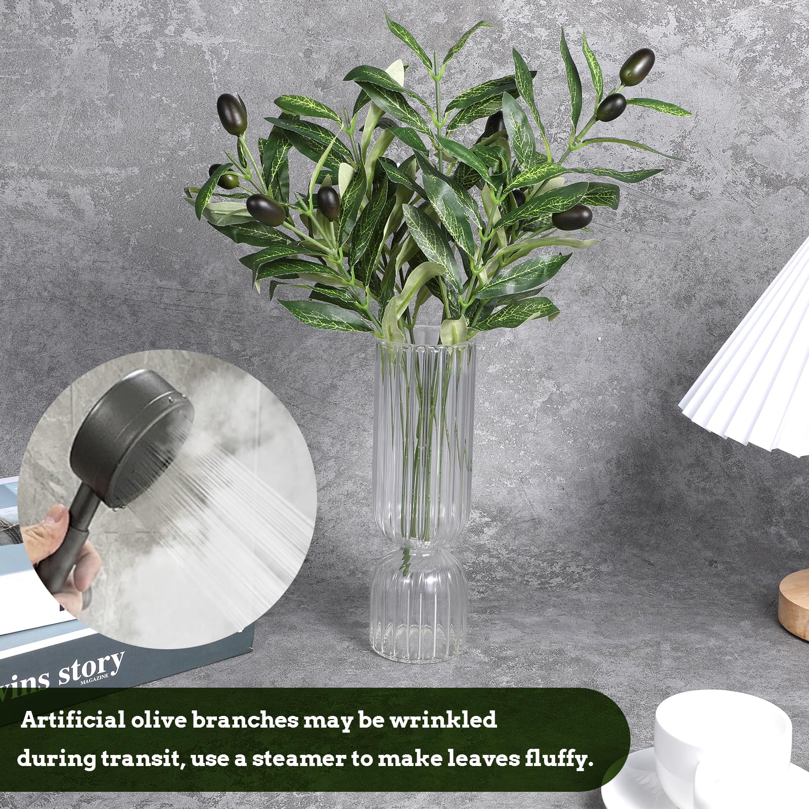 JJUNW 5 Stück Olivenzweige künstliche Pflanzen, Simulation Grüner Olivenbaum Deko 28cm Künstliche Zweige Kunstzweige Deko für Hochzeit Garten Tischdekoration Büro Indoor Outdoor Dekoration