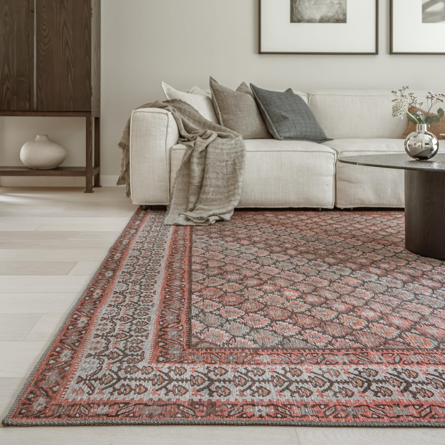 Knot in Line 8’3” x 11’6” Area Rug – Warm Taupe & Clay Heritage Flatweave, Low-Pile – Easy Clean Boho Rug for Living Room, Dining Room, Bedroom – Pet & Kid Friendly