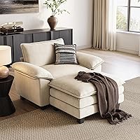 LINSY HOME Cloud Sofa Accent Chair with Ottoman - Plush Corduroy Lounge for Living Room, Bedroom, Office - Beige Modular Couch