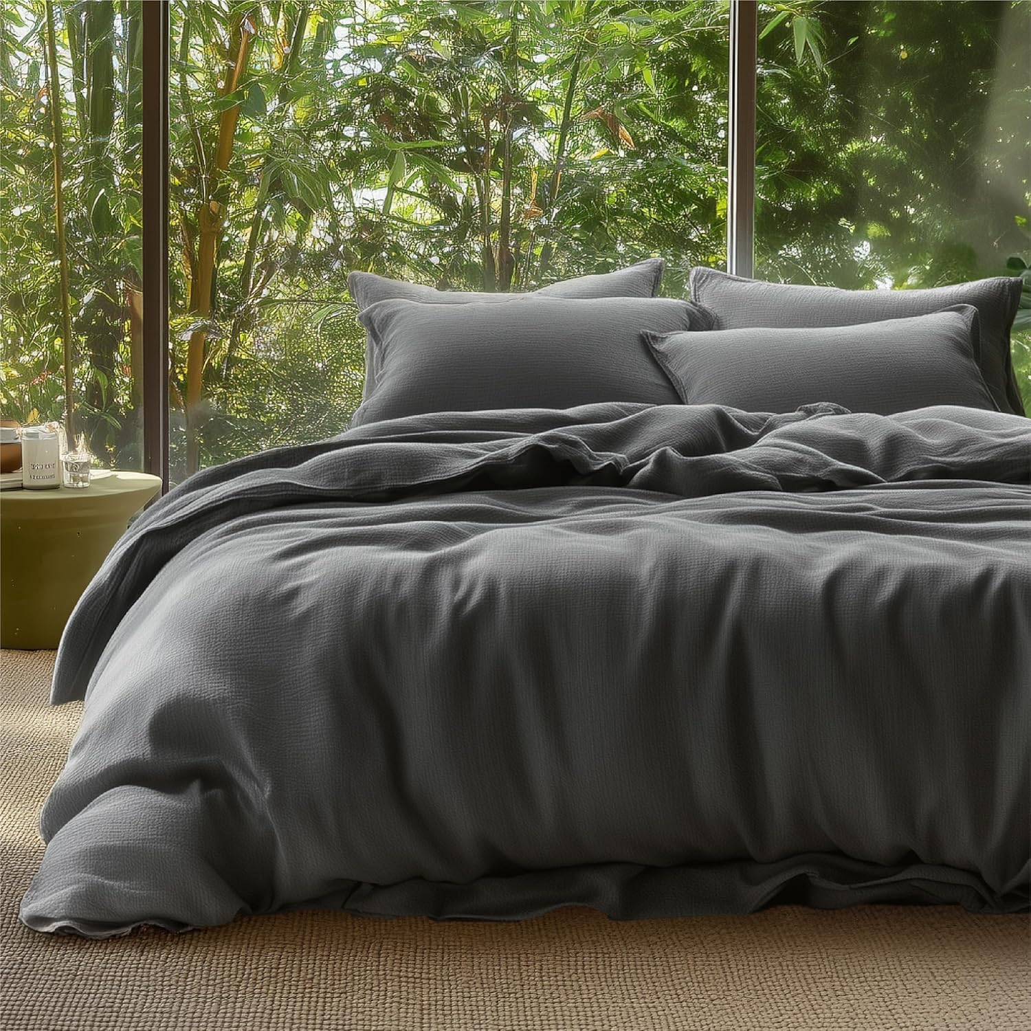 Bedsure Cooling Muslin Cotton Duvet Cover King Size - Cotton Blend Rayon Derived from Bamboo Duvet Covet Set for Hot Sleepers - Ultra-Soft & Breathable & Lightweight Bedding Set (Dark Grey, 104"x90")