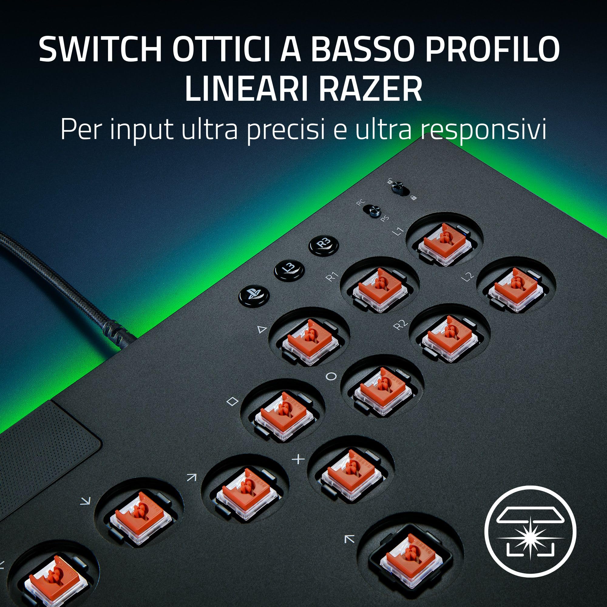 Razer Kitsune - Controller arcade ottico solo tasti per PS5 e PC (Layout preciso dei quattro pulsanti di movimento, Switch ottici a basso profilo lineari Razer) Nero