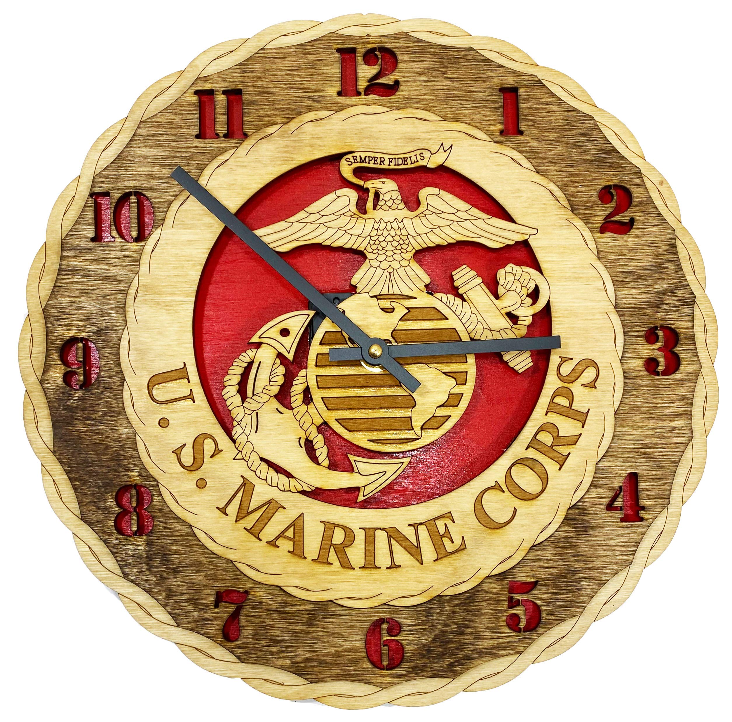 Distinctive Designs Marines Military Clock - Laser Crafted Three Dimensional Armed Forces Wooden Wall Tribute Plaque NSHSB2, Multicolor