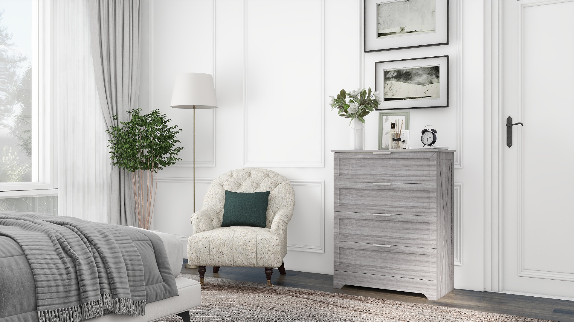 洋書 English Furniture Mid Century MODERN Walnut + White DRESSER / Bedroom SET by