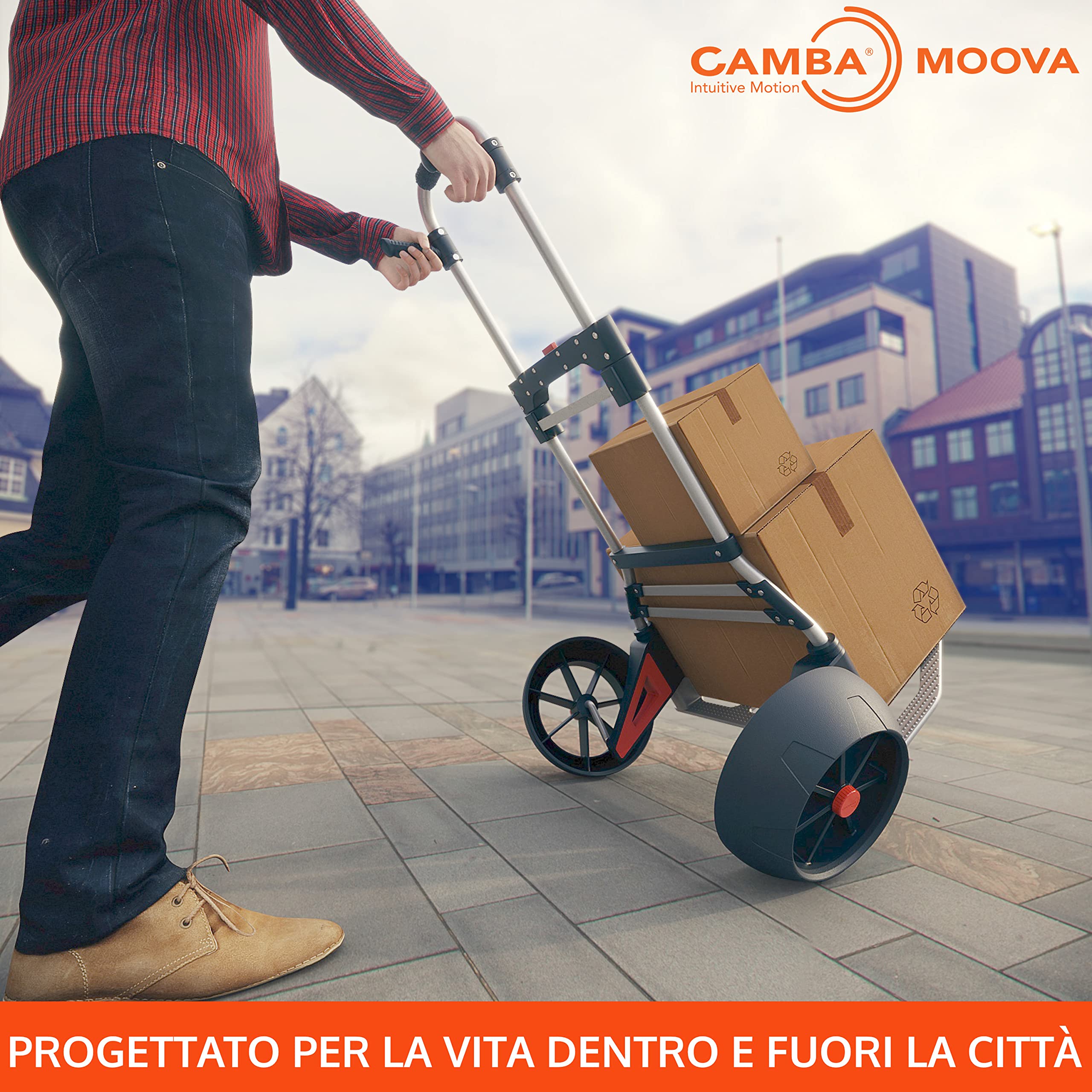 CAMBA Moova Carrello a Mano; Carrello da Trasporto Pieghevole e Carrellino in Alluminio; Tecnologia delle Ruote per Salire le Scale; Capacità di Carico di 100Kg per Uso Intensivo