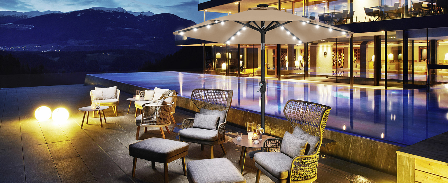 Image of ABCCANOPY Durable Solar Led Patio Umbrellas with 24LED Lights 7.5FT with 6 Sturdy Ribs (Burgundy)