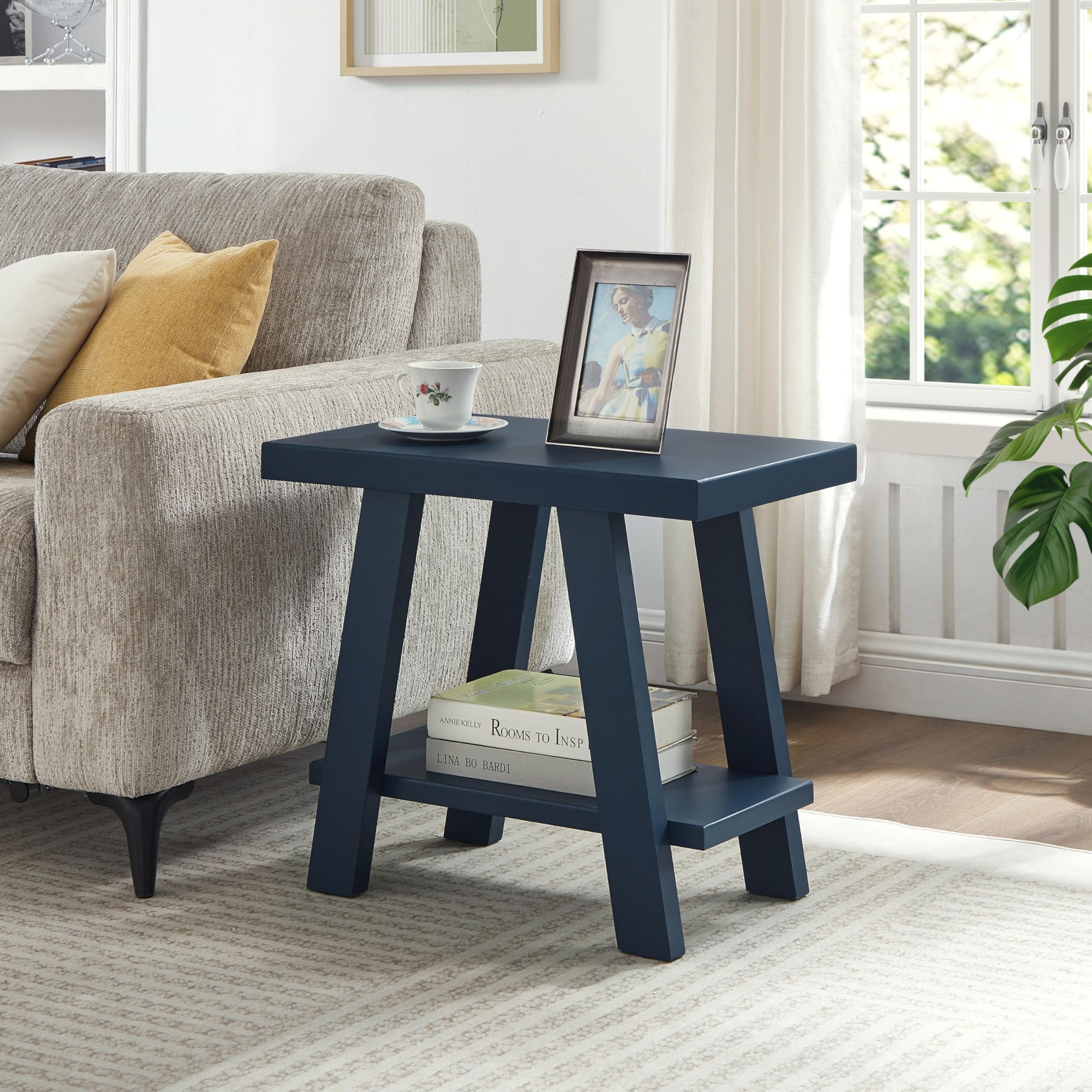 Roundhill Furniture Athens Contemporary Wood Shelf Side Table in Navy Blue