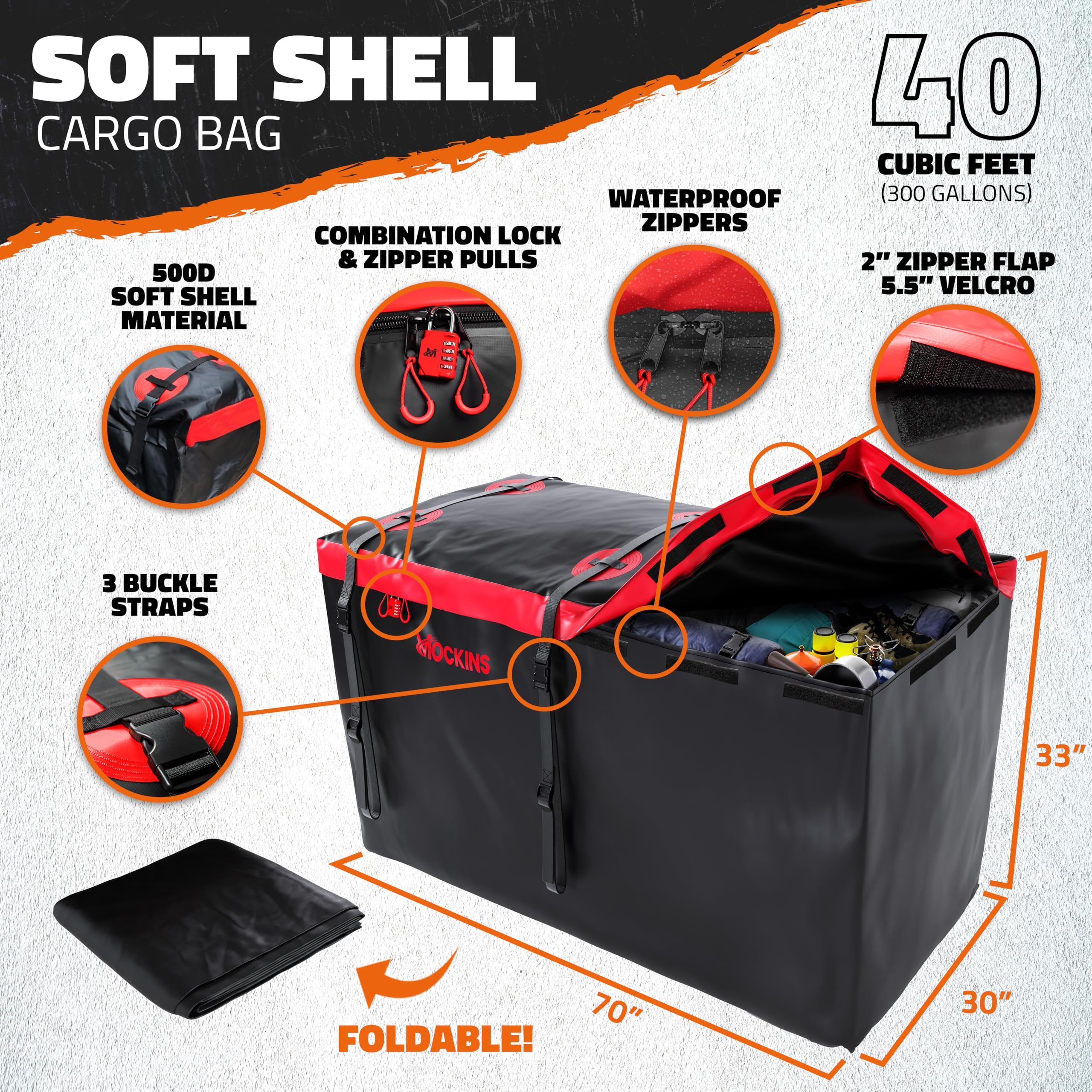 Mockins XXL 70x30x6 500Lbs Cap Folding Trailer Hitch Cargo Carrier