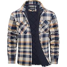 CRYSULLY Mens Flannel Shirt Jacket Cotton Quilted Lined Button Down Plaid Shirt Winter Warm Heavyweight Shackets
