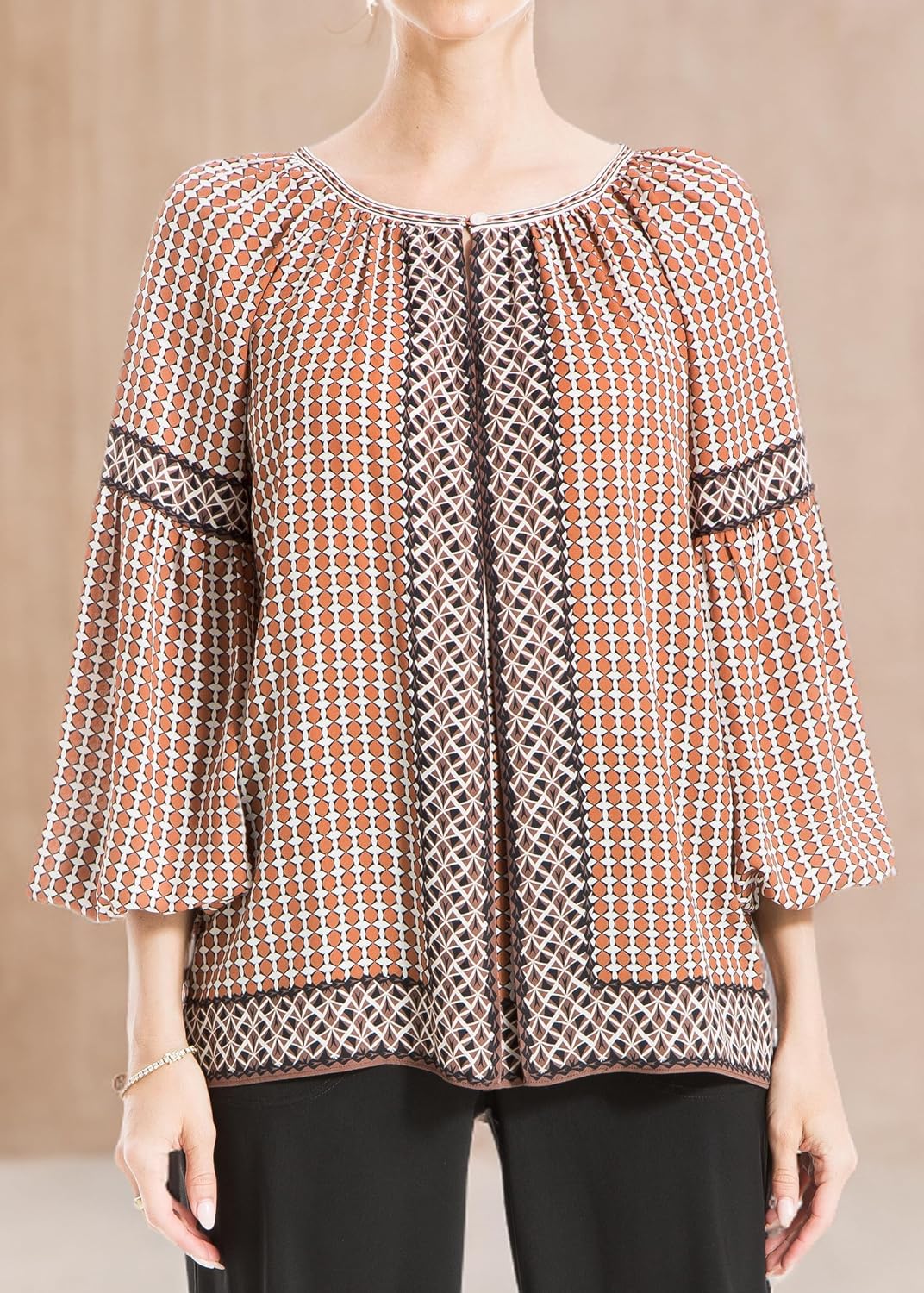 Max Studio Womens Long Sleeve Front Inverted Pleat Blouse - Image 5