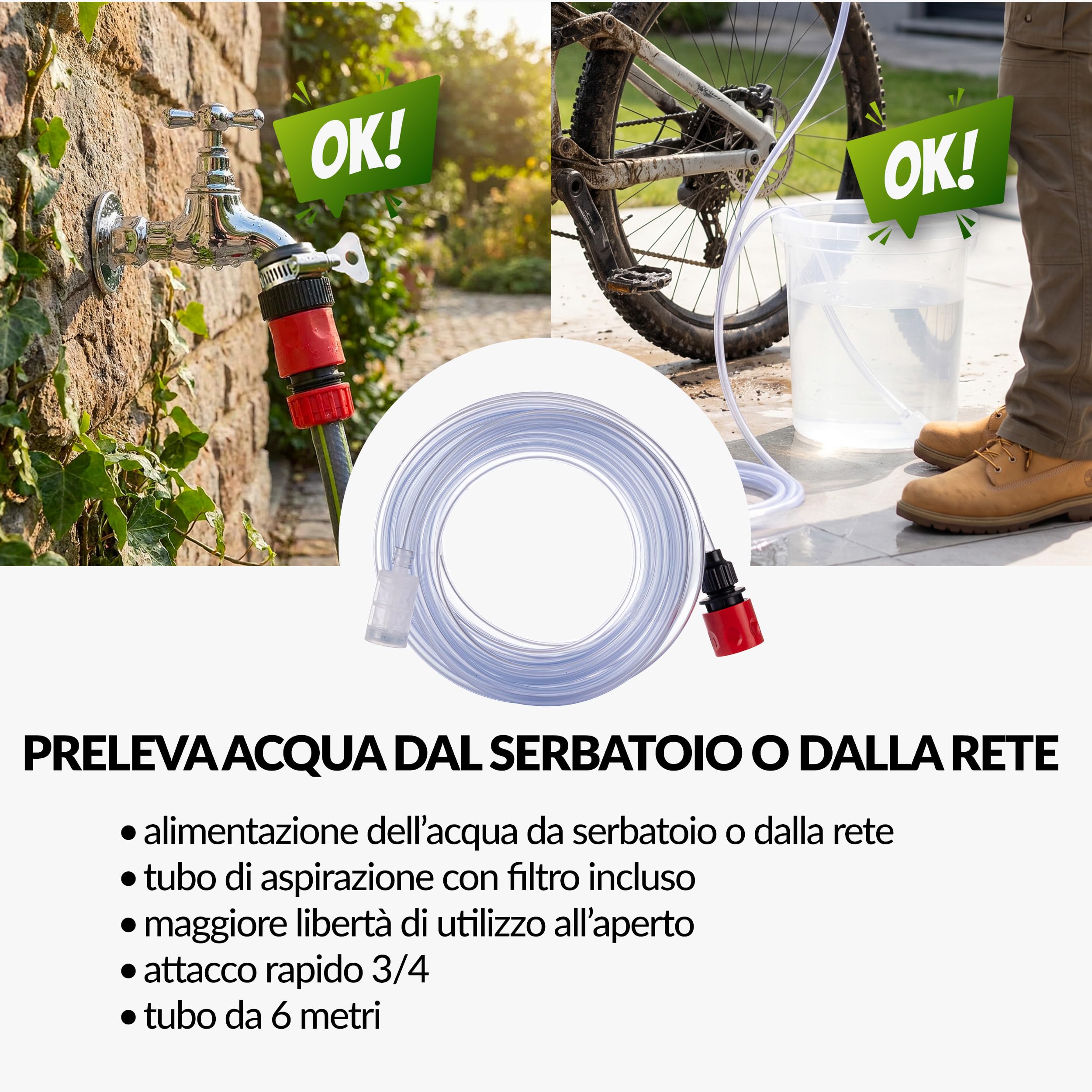 LEHMANN STREAM Mini Idropulitrice Portatile a Batteria 20V Max con Batteria 4Ah, Idropulitrice Autoadescante con Lancia 5 in 1, Tubo 6 m e Schiumatore per Auto e Terrazzo