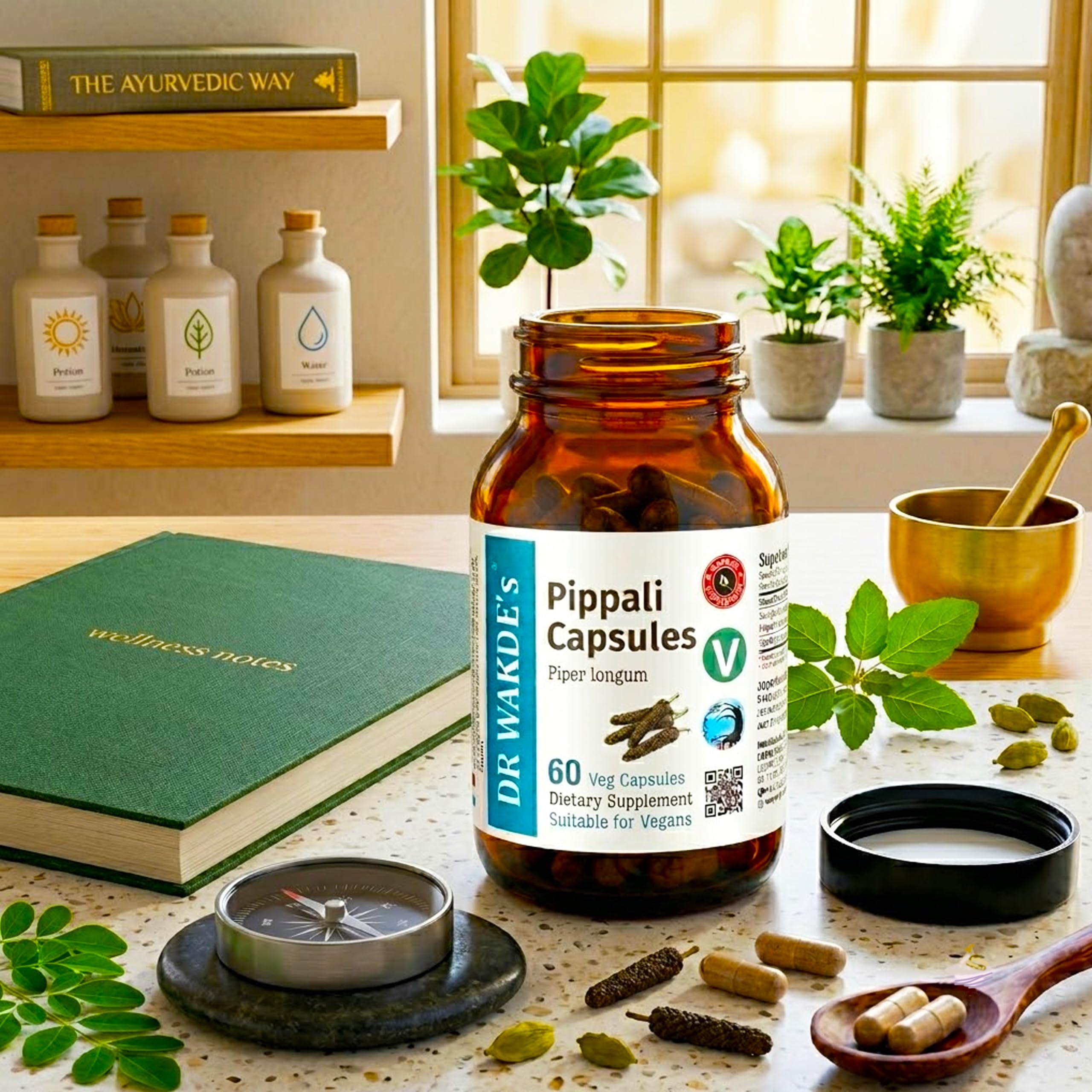 DR WAKDE'S Pippali Kapseln (Langer Pfeffer, 60 Veg Caps, Ayurveda-Ergänzung, Vegan, Kräuter, Natürlich)