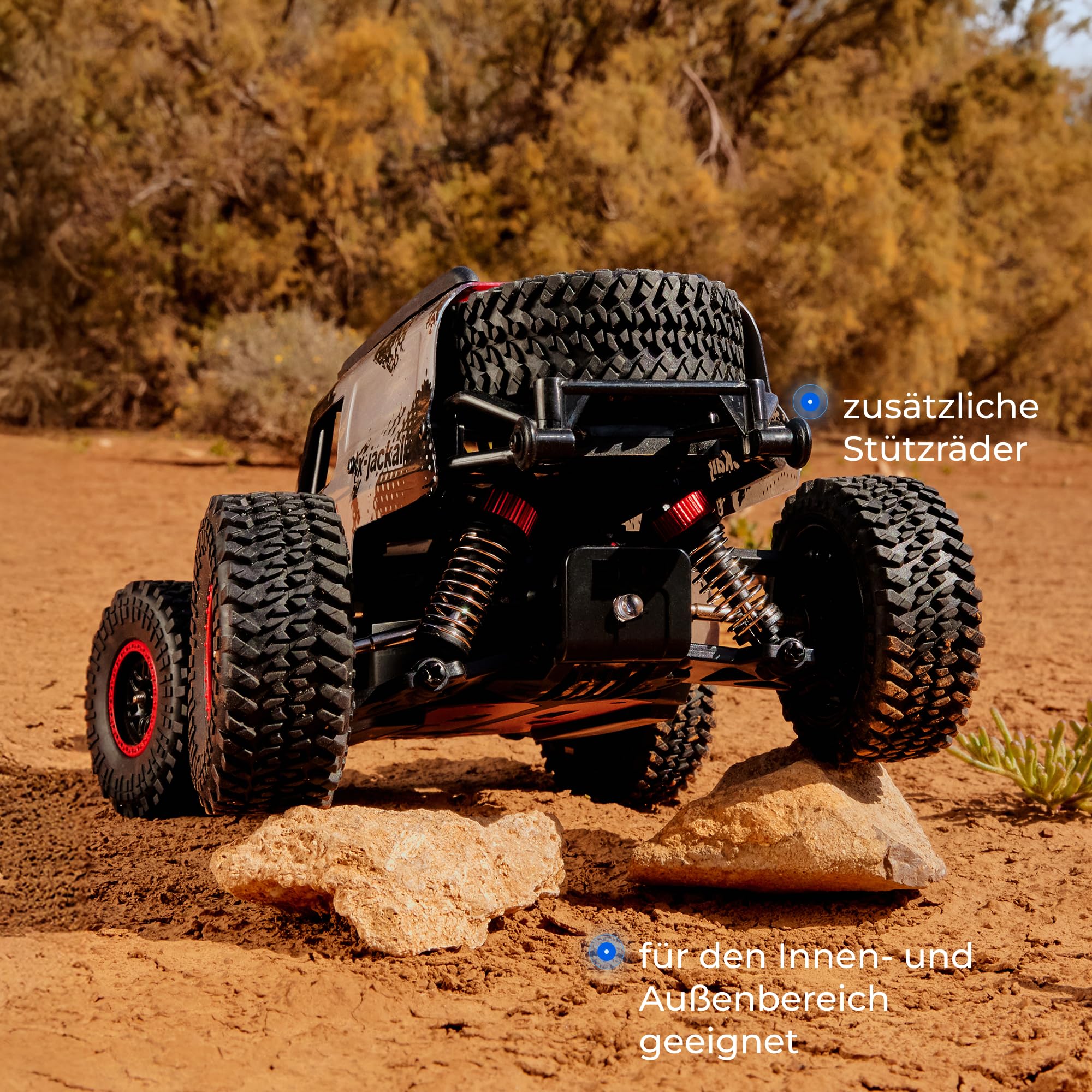 Overmax X-Jackal Ferngesteuertes RC-Auto 4WD, 30 km/h, Maßstab 1:20, 14+ | 370er Bürstenmotor, Proportionale Steuerung, 80 m Reichweite, Einzelradfederung, LEDs in 5 Farben, Li-Ion-Akku, ab 14 Jahren