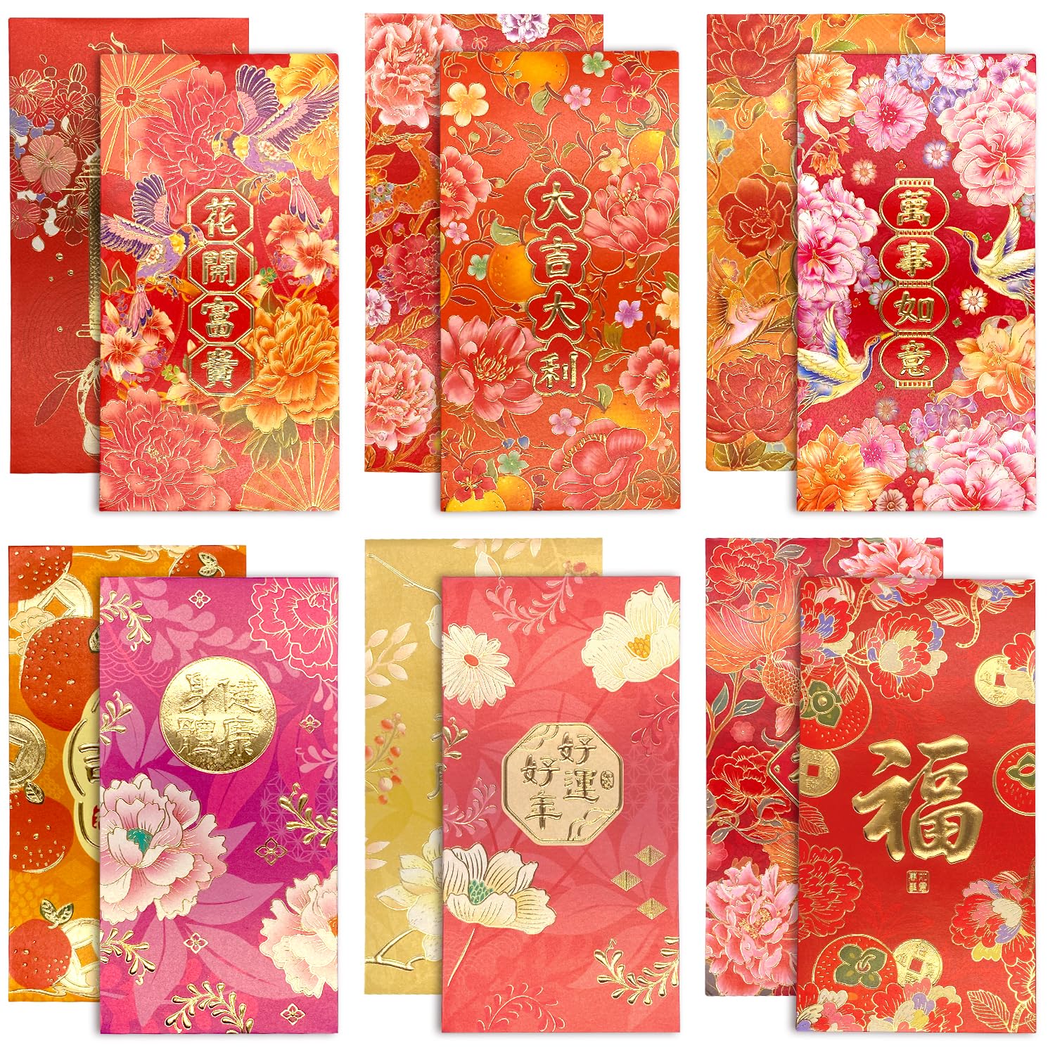 Enveloppes Rouges Hong Bao pour le Nouvel An Chinois, Grandes Enveloppes Porte-Bonheur pour Argent Liquide, Paquets Rouges Lai See