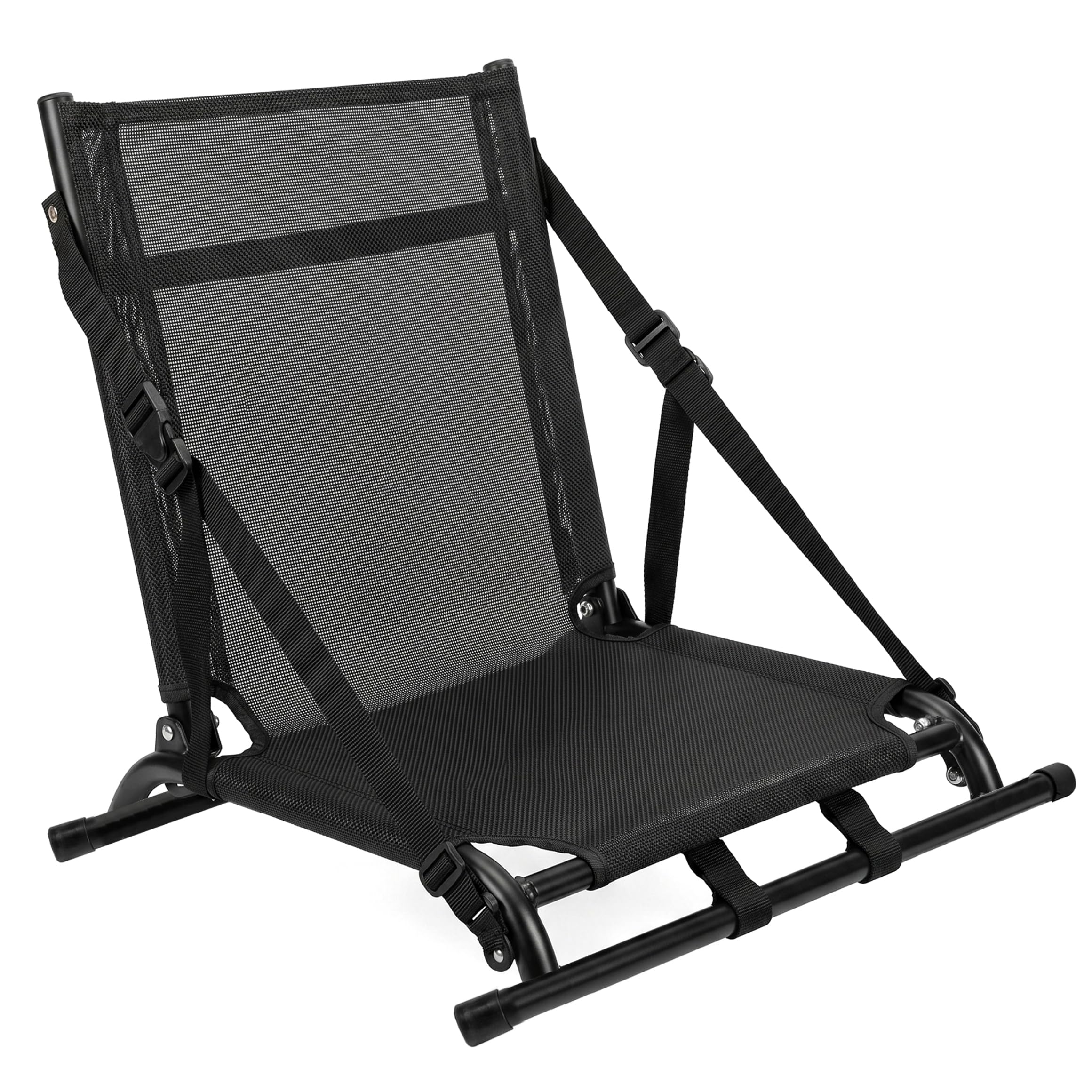 Klappbarer Kajaksitz mit Rückenstütze, tragbarer Paddle-Board-Sitz mit Aluminiumrahmen und Netz, passend für Fischerboote und Driftboote, Schwarz