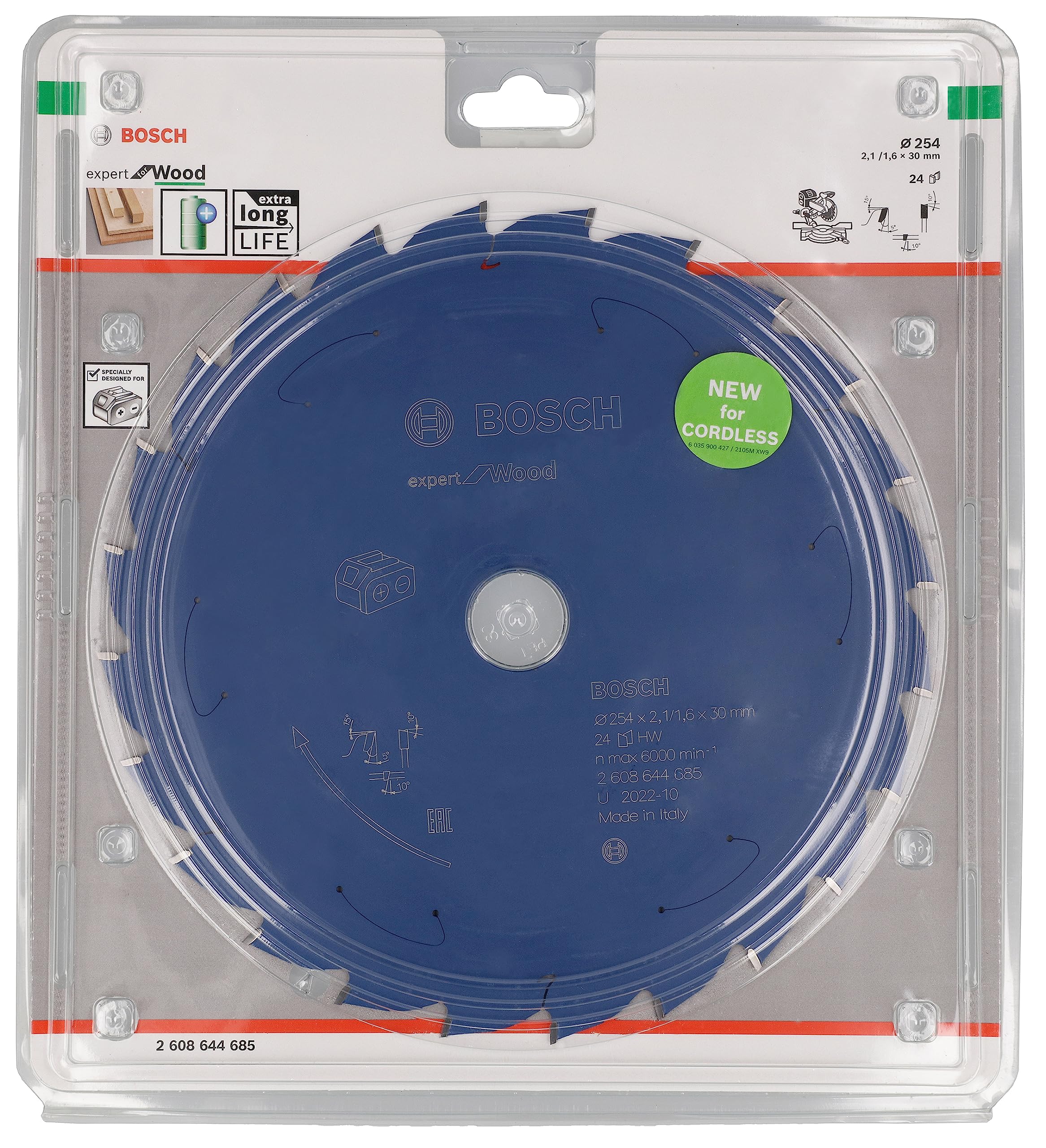 Bosch Blue Professional 1X Circular Saw Blade Expert For Wood (Ø 254 X 2.1/1.6 X 30 Mm, 24 Teeth, Accessories Cordless Circular Saw)