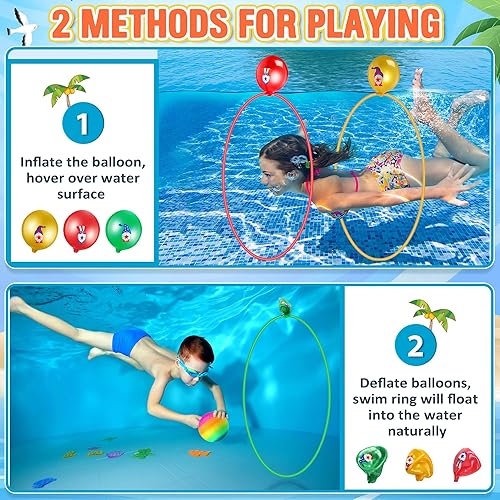 Miniatura 4 de Hohean 3 piezas de anillos de piscina para natación, juegos de piscina flotante para niños, anillos de buceo en piscina subacuática, juguetes de