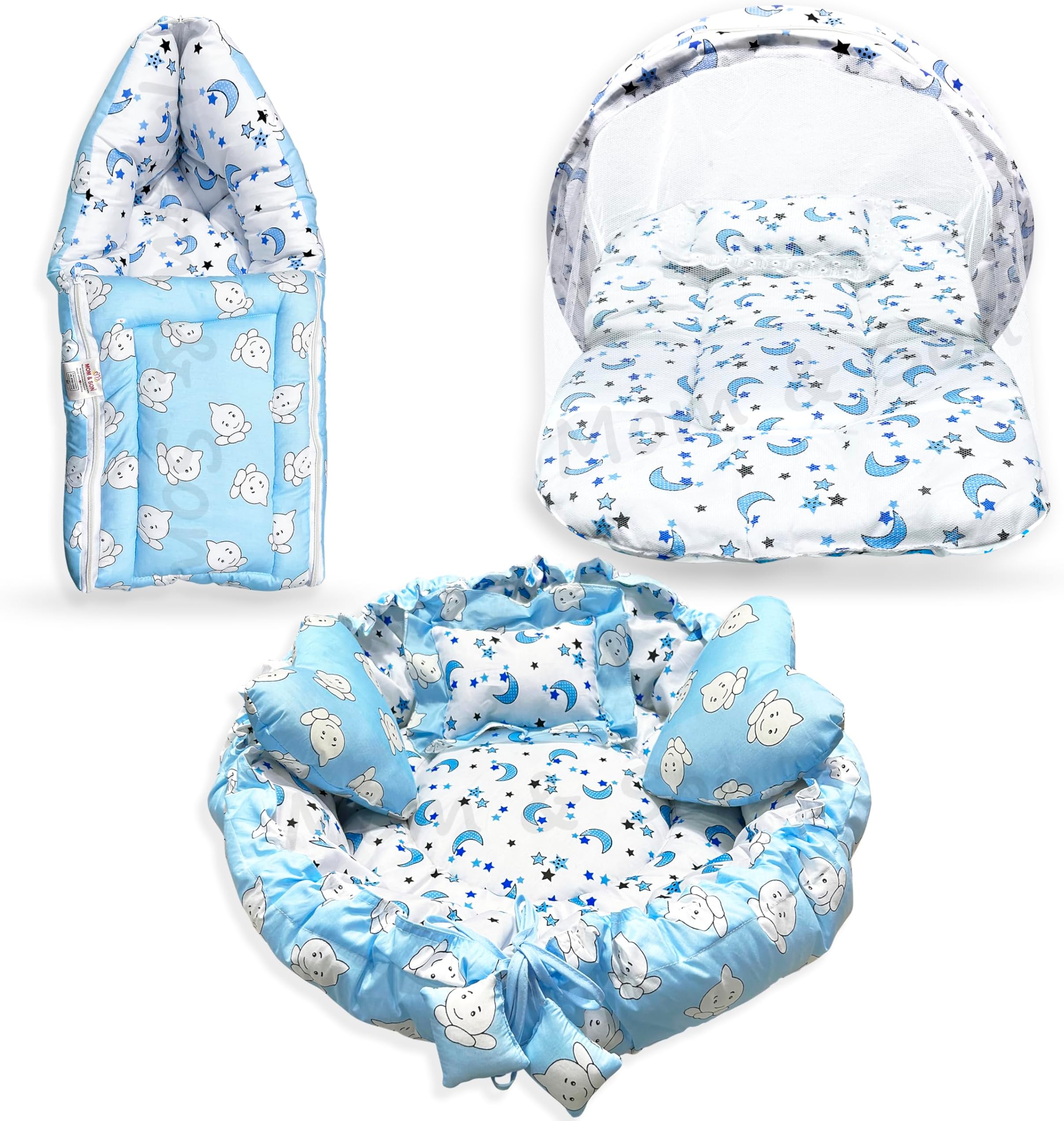 New Born Baby Sleeping Bag & Mosquito Net with Reversible Round Bed Tub| Baby Bedding Set|Baby Gift Set for 0-6 Months Pack of 3