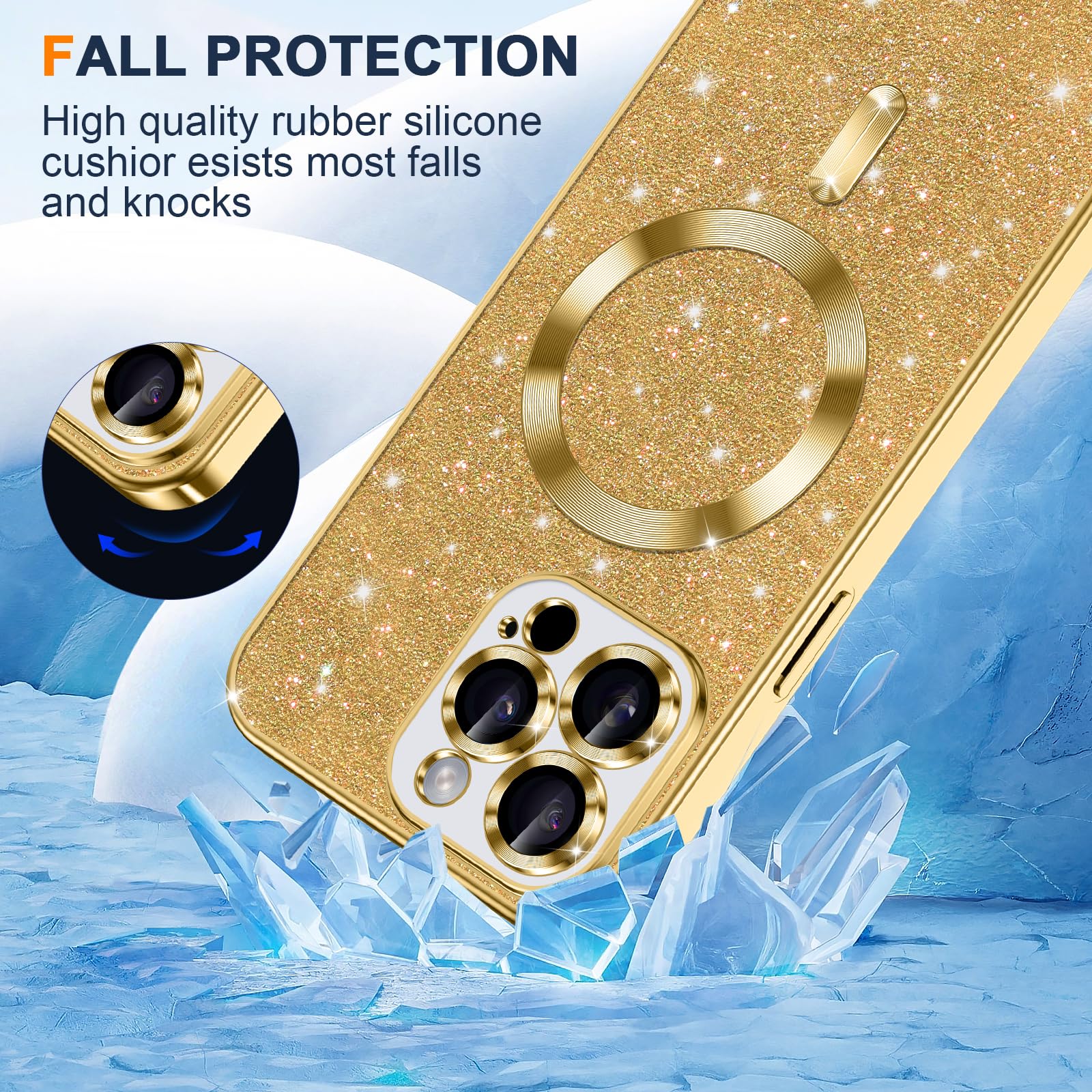Cover Glitter IPhone 15 Pro Max Con Conchiglia, Custodia Magnetica Silicone Antishock, Bianco - 3