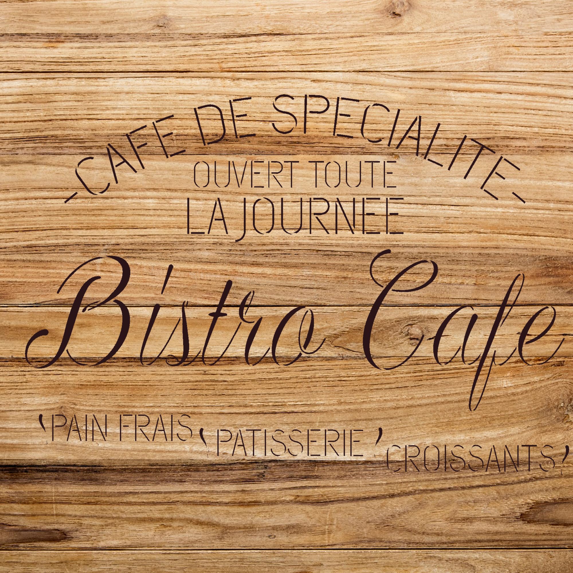 Bistro Cafe Stencil Pattern for Wood Signs and Crafts, Reusable Mylar Template, Rustic Parisian Design for Home Decor and Art Projects - Size A4 (11.0
