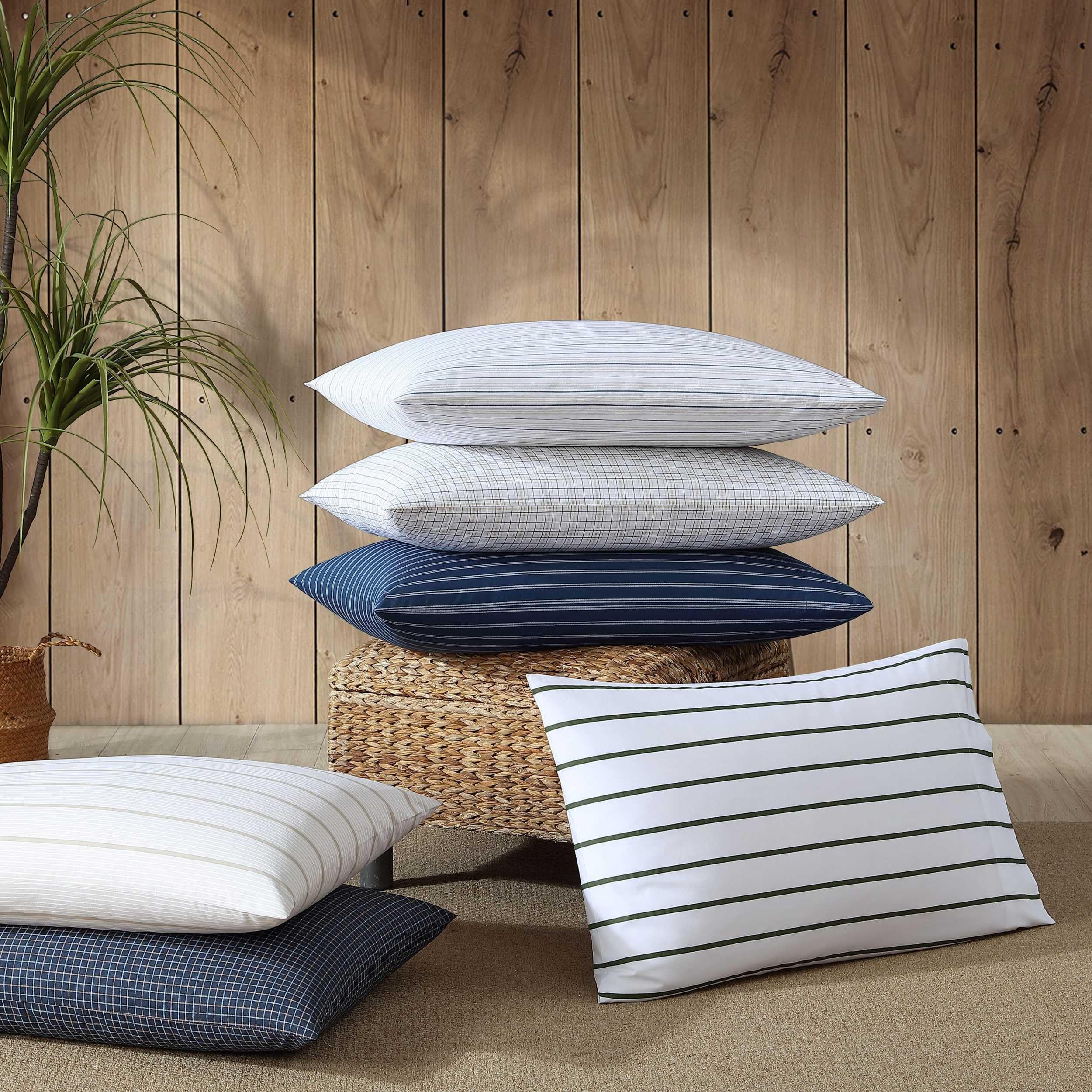 Nautica - Sábanas tamaño Queen, Juego de Ropa de Cama de percal de algodón, decoración del hogar a Rayas, Certificado Oeko-Tex (Richmond Stripe Blue, Queen)