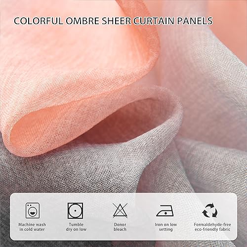 Vista 40 de XiDi Ombre Sheer Curtain Panel Set,Pink Green and Purple Semi Transparent Voile Drapes Short Sheer Curtains for Girls Bedroom Decor,2 Packs 52inch