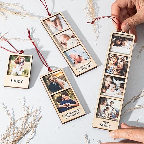 Miniatura 5 de Adorno fotográfico personalizado 2023, adorno personalizado para cabina de fotos, adorno de madera con texto, adorno fotográfico de Navidad 2023