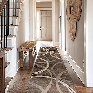 Rugshop Modern Wavy Circles Design Runner Rug 2'7" x 12' Brown