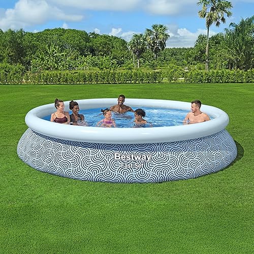 Miniatura 7 de Bestway Fast Set - Juego de piscina inflable redonda de 13 x 33 pulgadas, piscina familiar al aire libre con bomba de filtro, estampado de ratán