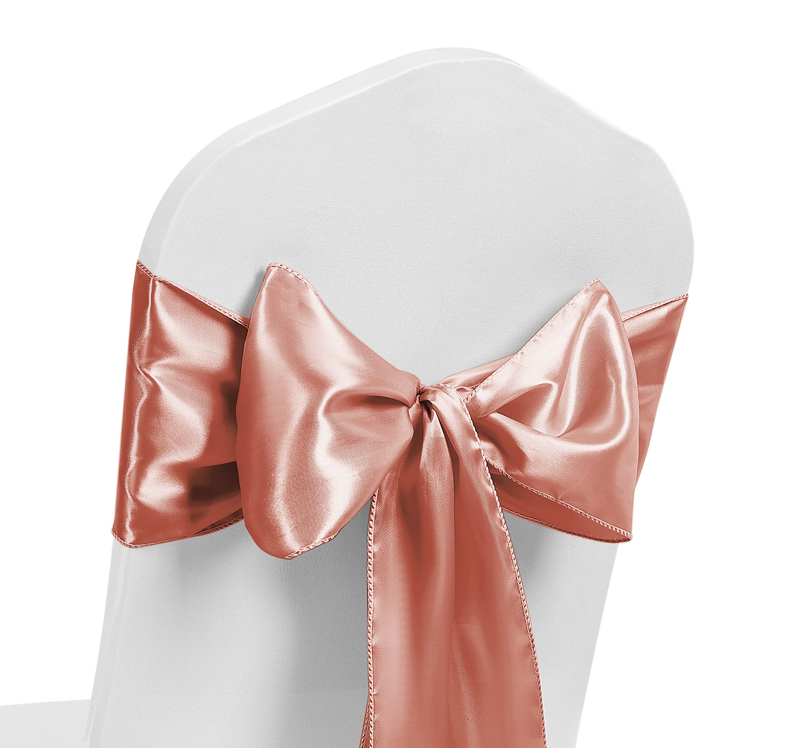 Satin Chair Sash WIDER FULLER BOWS Chair Sashes Bow Back Tie Ribbon Wedding Banquet Decoration (Rose Gold, 100) — image 1