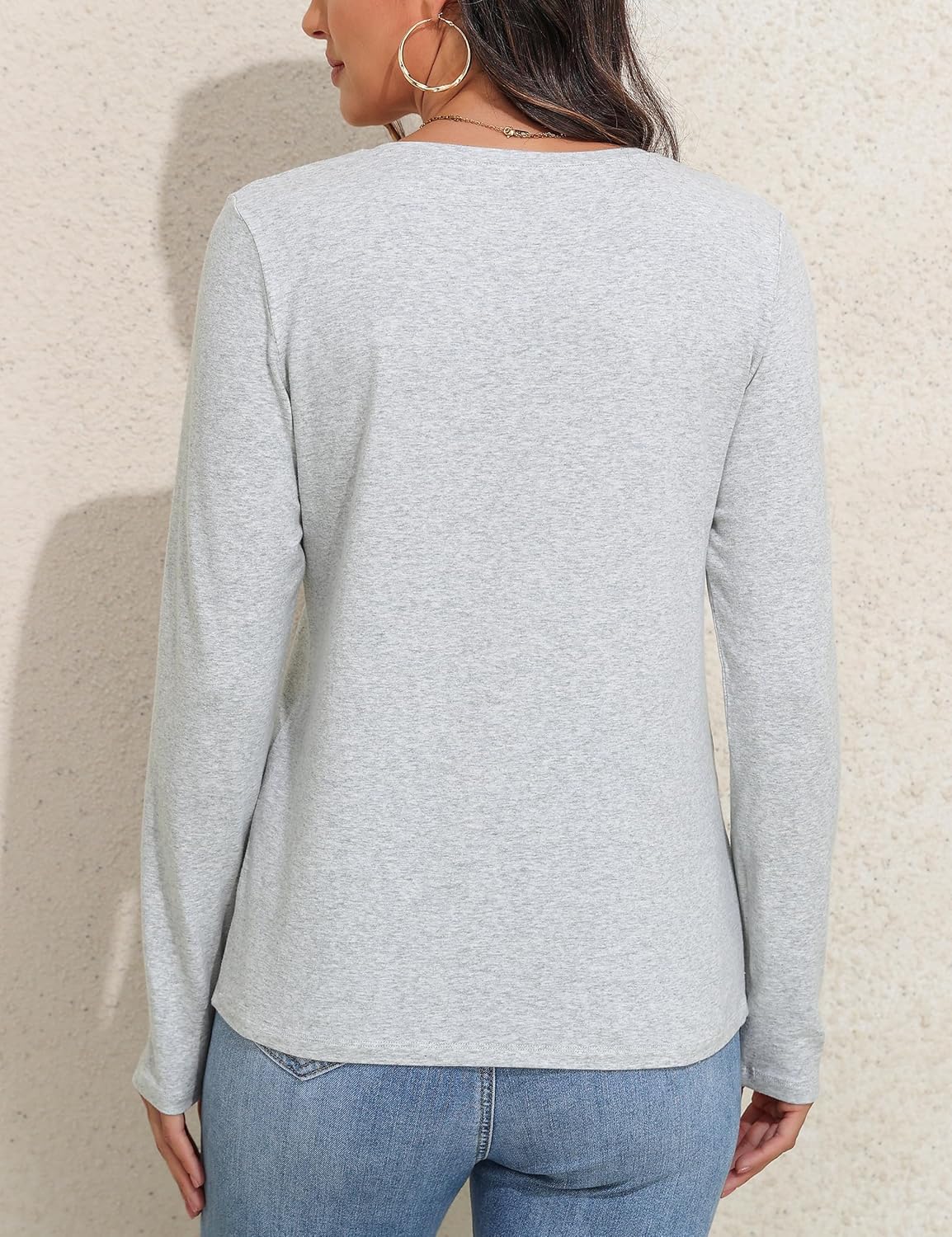 PrettyGuide Womens V Neck Long Sleeve Shirts Loose Fit Casual Fall Basic Tees Shirt Soft Cotton Top - Image 7