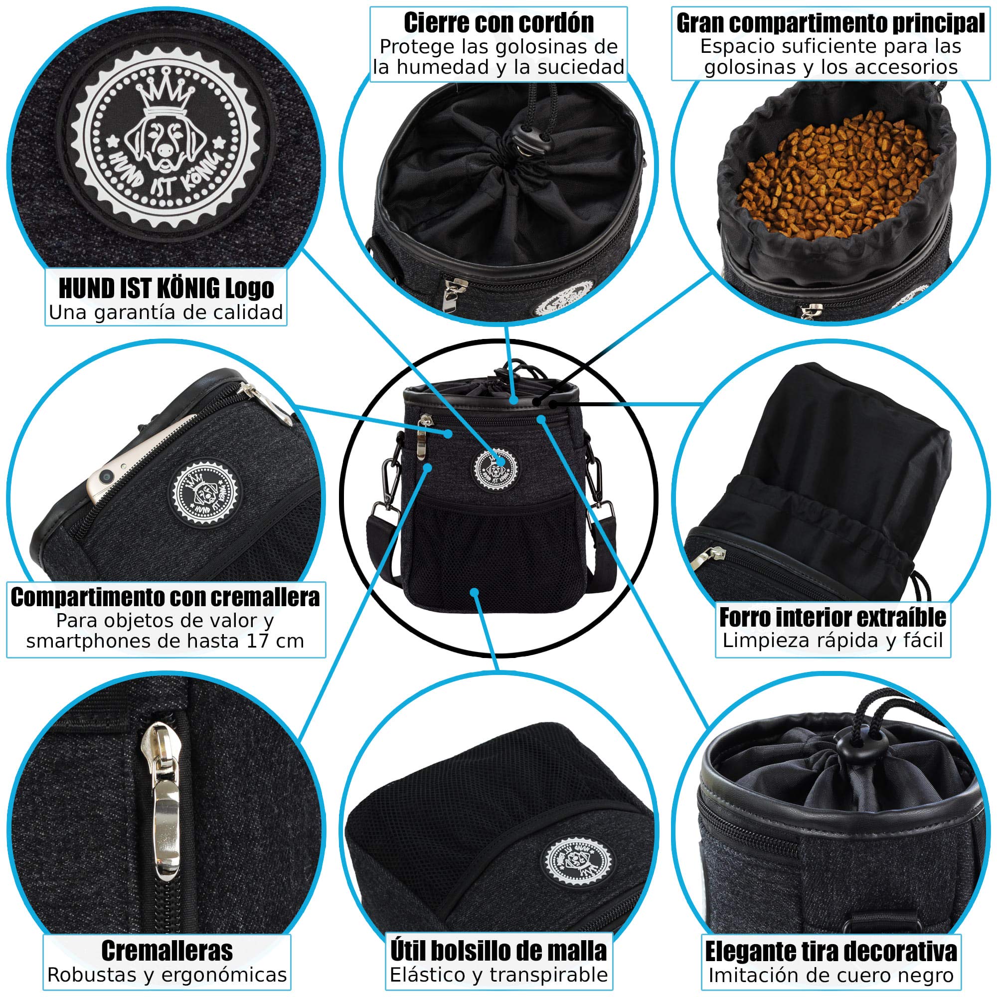HUND IST KÖNIG Bolsa golosinas Perros, Todoterreno Entre Las Bolsas de premios Perros. Bolsa chuches Perro para adiestramiento y Entrenamiento de Cachorros.