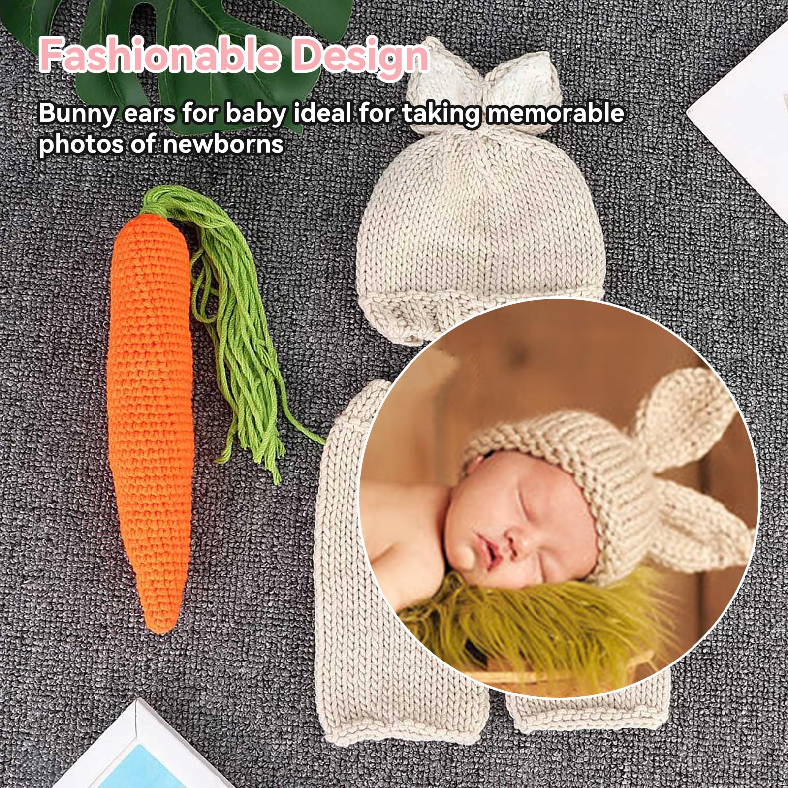 HOMSFOU 1 Jeu vêtements de Photographie de Lapin Nourrisson Soutenir Costume Photo Lapin Nouveau-né Trousse Ensemble Cute Tenues de Photo de Pâques bébé Tenues de séance bébé Fil
