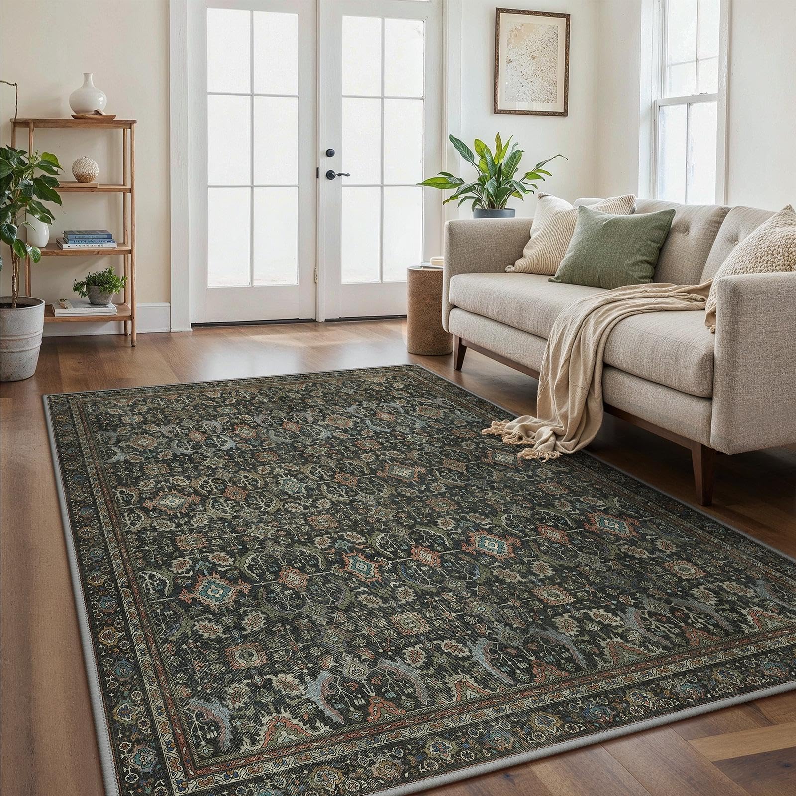 GENIMO Teppich Wohnzimmer Vintage Orientalischer rutschfest & Waschbare | Boho Vintage Orientalischer Teppiche, Kurzflor Wohnzimmerteppich, Rutschfest Carpet, für Schlafzimmer, Esszimmer, Büro