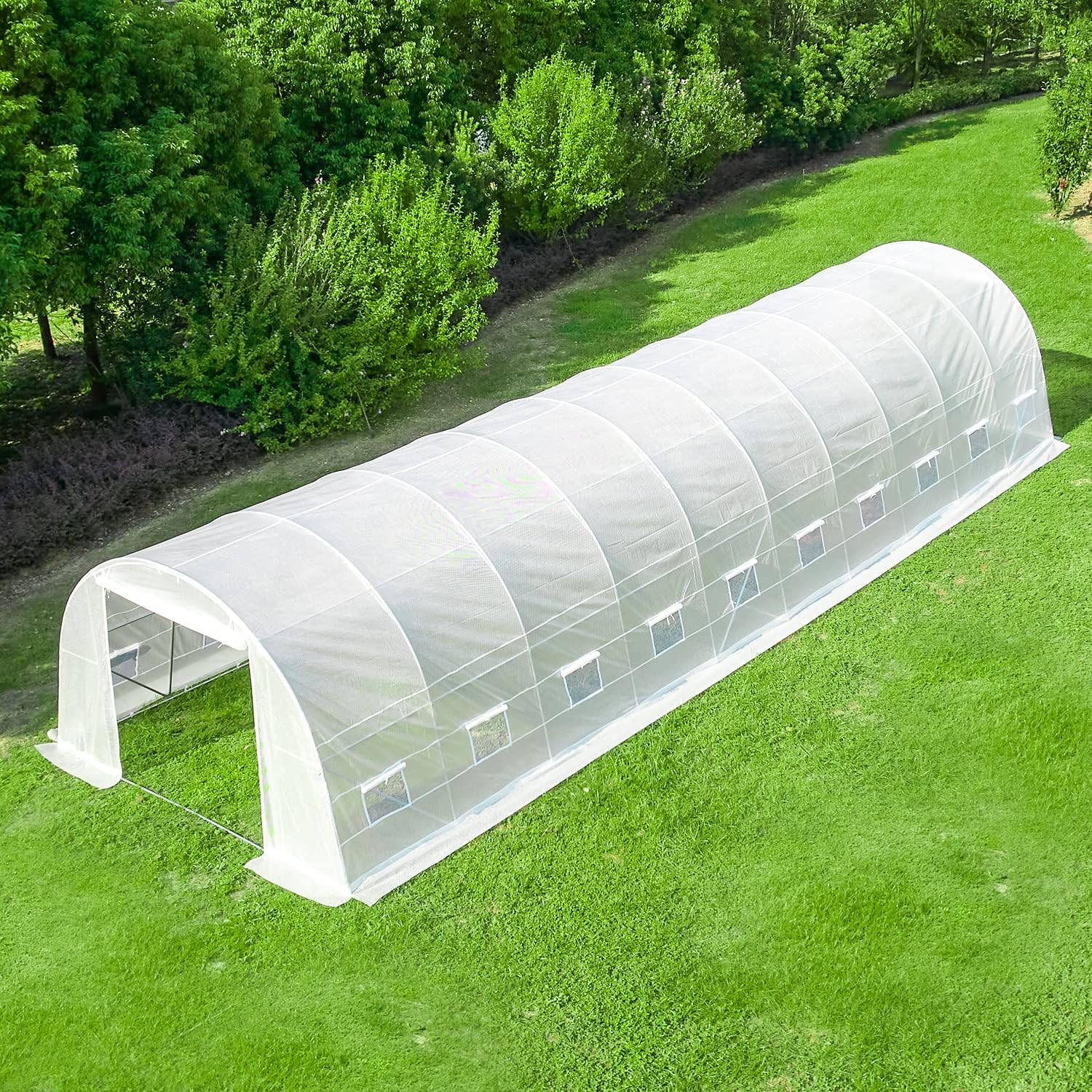 EROMMY 40'×12'×7.5' Greenhouse, Large Walk-in Greenhouse, Portable Greenhouse with 2 Roll-up Zippered Doors&20 Screen Windows, Tunnel Garden Plant Hot Green House for Outside Heavy Duty Winter, White