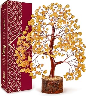 Crystal Tree Gifts for Women, Chakra Healing Citrine Crystals Handmade Tree of Life for Home and Office Desk Decoration, Reiki Healing, Good Luck, Positive Energy, Money, Birthday Gifts